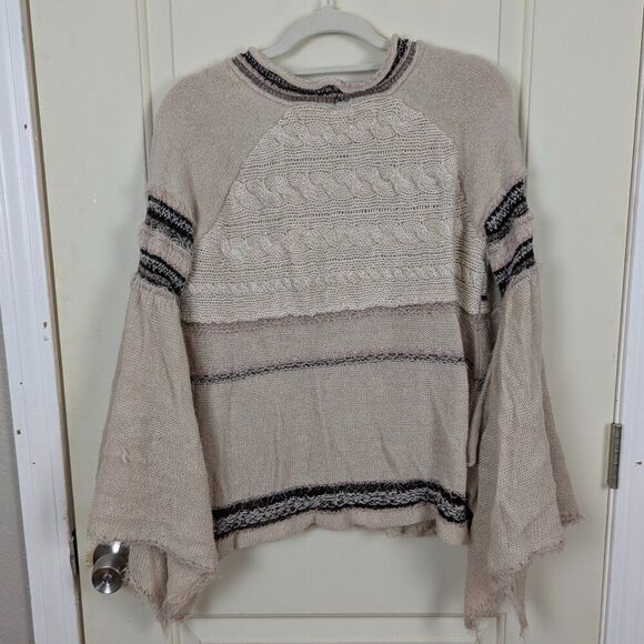 Free People | Cream Cable Knit Distressed Sweater Size Extra Small - Picture 5 of 14